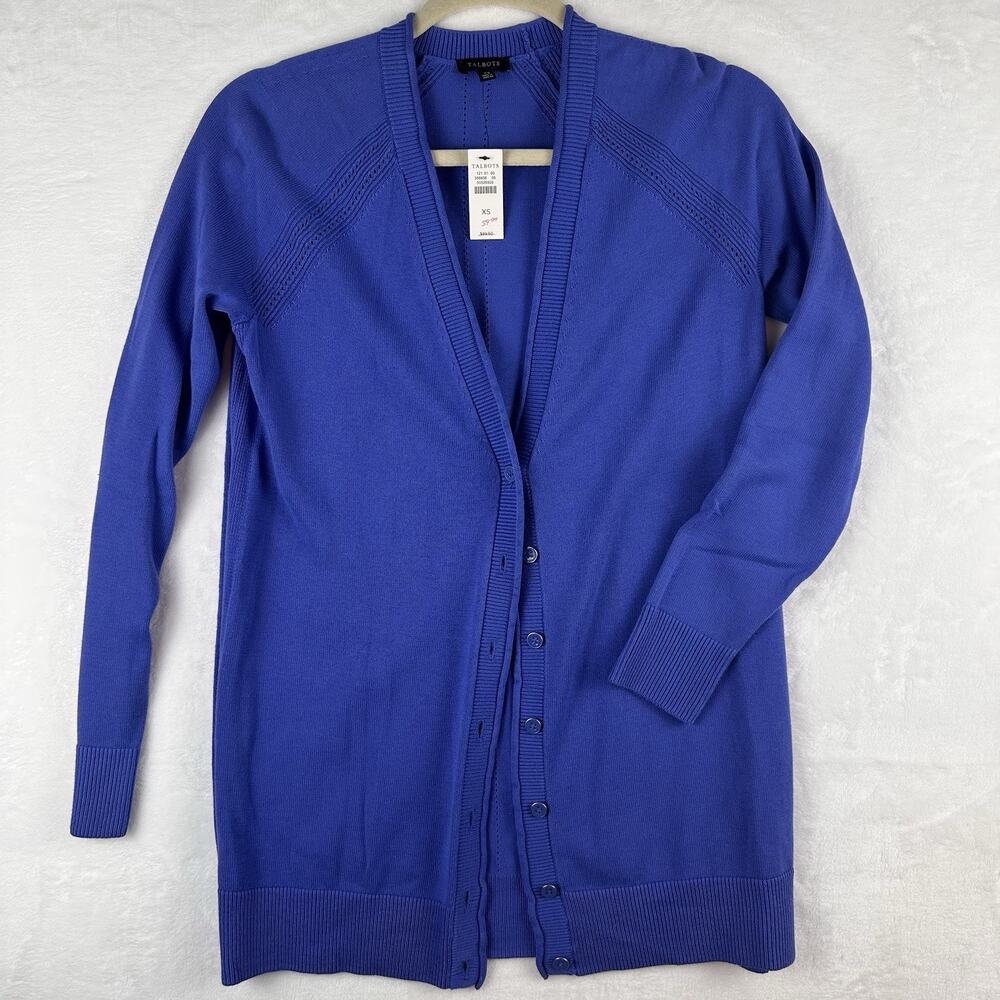 Talbots Girlfriend Cardigan Women’s XS Cobalt Blue Long V Neck NWT Cotton Blend